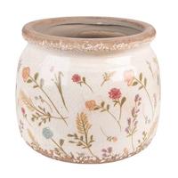 Clayre & Eef Bloempot Ø 15x13 cm Roze Beige Keramiek Bloemen Bloempot