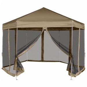 Partytent met wanden zeshoekig 3,6x3,1 m taupe 220 g/m