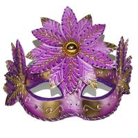 Venetiaans oogmasker roze/goud met bloem   - - thumbnail
