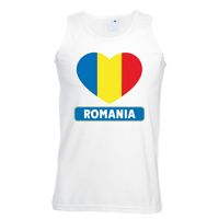 Roemenie hart vlag singlet shirt/ tanktop wit heren - thumbnail