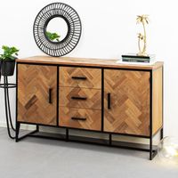 Livingfurn Dressoir Accent Visgraat Teak en staal, 145cm - Hout - thumbnail