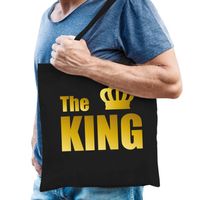 The king tas / shopper zwart katoen met gouden tekst en kroon voor heren - Feest Boodschappentassen - thumbnail