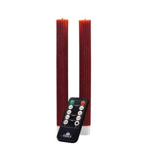 LED dinerkaarsen - 2x st - bordeaux rood - ribbel - 23 cm - met afstandsbediening