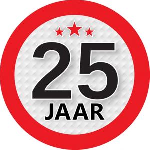 25 jaar leeftijd sticker - rond - Dia 9 cm - 25 jaar verjaardag/jubileum/leeftijd versiering