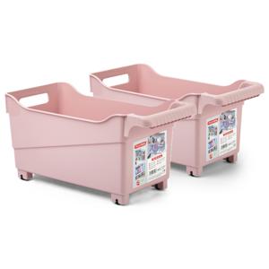 Opslag/opberg trolley container - 2x - roze - op wieltjes - L38 x B18 x H18 cm - kunststof