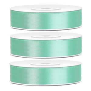 3x Hobby/decoratie mintgroene satijnen sierlinten 1,2 cm/12 mm x 25 meter