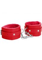 Ouch! Plush Leather Hand Cuffs - Red