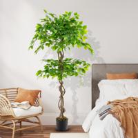 Kunstplant 150 cm Ficus Benjamin Decoratieve Plant met Natuurlijke Houten Stam en Bladeren Kamerplantdecoratie Kunstboom Groen - thumbnail