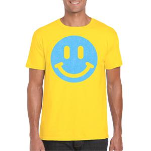 Verkleed T-shirt voor heren - smiley - geel - carnaval/foute party - feestkleding