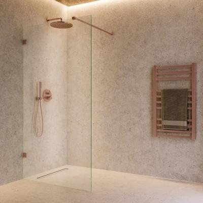 Inloopdouche SaniClear Modern | 100x200 cm | Profieloos | Helder glas | Koper geborsteld beslag