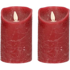 2x LED kaarsen/stompkaarsen bordeaux rood met dansvlam 12,5 cm - LED kaarsen