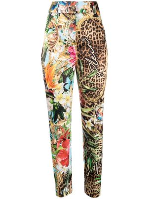 Philipp Plein pantalon Baroque Flowers à taille haute - Bleu