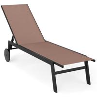 Tuinligstoel op Wielen met in 6 Standen Verstelbare Rugleuning en Ademende Stoelbekleding-Bruin