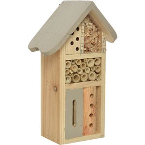 Insectenhotel bamboe hout - 9 x 16 x 26 cm - groengrijs