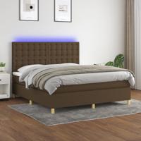 Boxspring met matras en LED stof donkerbruin 160x200 cm