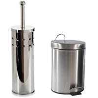 Toiletborstel houder zilver rvs 38 cm met pedaalemmer 3 liter - thumbnail