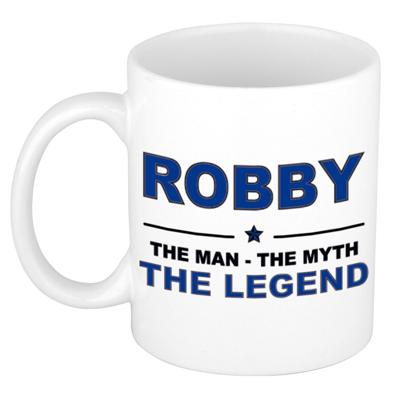 Robby cadeau mok - man myth legend - naam koffiemok / beker - wit en blauw - 300 ml