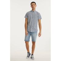 PRODUKT regular fit overhemd Jack met all over print blauw/wit - thumbnail