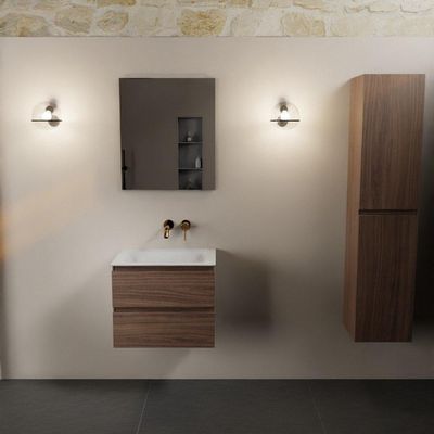 Mondiaz Aivy badmeubelset - 60x45x50cm - 0 kraangaten - 1 wasbak talc Solid surface - Midden - 2 lades - Zonder spiegel - Melamine Mocha AIVY80106