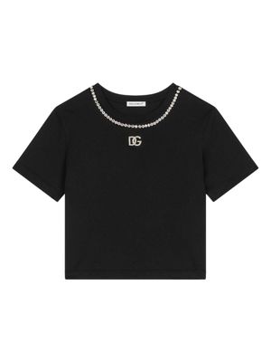 Dolce & Gabbana Kids t-shirt en coton à ornements en cristal - Noir