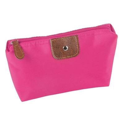 Toilettas - roze - 17x11 cm - met kunstleer detail - make-up/opberg tas