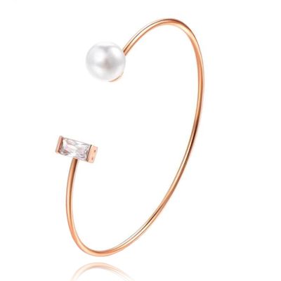 Rose armband met Rechthoekige Zirkonia Steen en Imitatie Parel