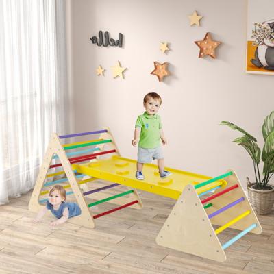 3-In-1 Klimdriehoek voor Kinderen met 2 Ladders Omkeerbare Opritdriehoek voor Klimmen en Glijden van Hout Kleurrijk