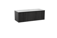 Balmani Forma zwevend badmeubel 135 x 55 cm zwart eiken met Tablo Oval asymmetrisch rechtse wastafel in solid surface mat wit, Verticale symmetrische rechte ribbel