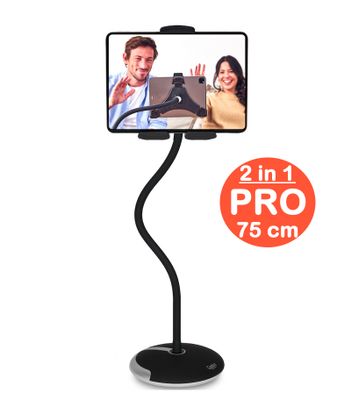 Tablet houder + Telefoonhouder PRO (2 in 1) met voet & 75 cm hals