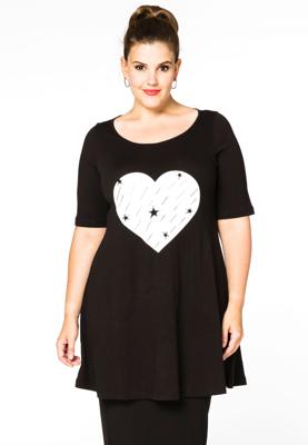 Yoek Tunic wide bot HEART | Zwart | Maat 58/60