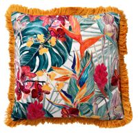 Dutch Decor - TROPICANA - Kussenhoes velvet 45x45 cm - Golden Glow - geel - bloemenpatroon - franjes