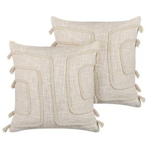 Beliani-PLEIONE -Sierkussen set van 2-Beige-45 x 45 cm-Katoen