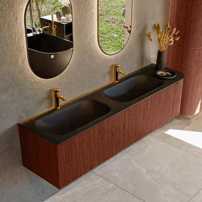 Badmeubel Mondiaz Kurve | 175 cm cm | Meubelkleur Ruby | Wastafelkleur Urban | Solid surface | Dubbel / Links spoelbak | 2 kraangaten
