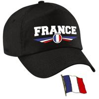Frankrijk supporters setje - baseballcap print zwart - colbert pin broche vlag - volwassenen