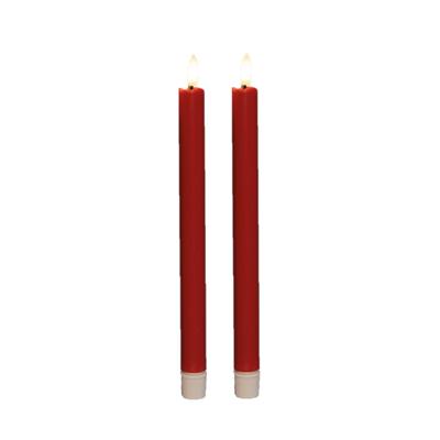Anna's Collection Led dinerkaarsen - 2x st - rood - 25 cm - 3D vlam - warm wit licht