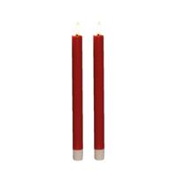 Anna's Collection Led dinerkaarsen - 2x st - rood - 25 cm - 3D vlam - warm wit licht
