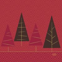 Kerst thema servetten - 20x st - 33 x 33 cm - rood met kerstbomen