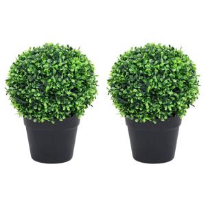 Kunstplanten met pot 2 st buxus bolvorming 27 cm groen