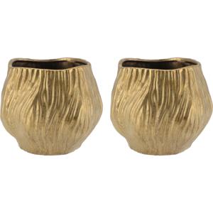 Bloempot/plantenpot organisch model Multan - 2x - goud - D17 x H14 cm - binnen