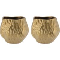 Bloempot/plantenpot organisch model Multan - 2x - goud - D17 x H14 cm - binnen - thumbnail