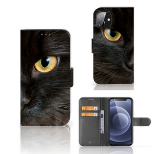 Apple iPhone 12 Mini Telefoonhoesje met Pasjes Zwarte Kat