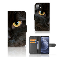 Apple iPhone 12 Mini Telefoonhoesje met Pasjes Zwarte Kat