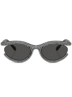 Swarovski Eyewear lunettes de soleil ovales ornées de cristaux - Noir