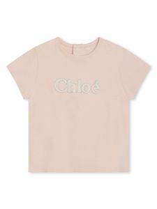 Chloé Kids t-shirt en coton biologique à logo brodé - Rose