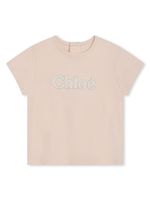 Chloé Kids t-shirt en coton biologique à logo brodé - Rose - thumbnail