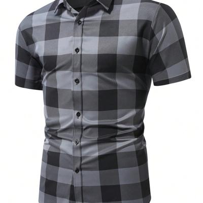 Bon&Bon Men's Gingham Plaid Short Sleeve Shirt - Urban Casual Style Multicolor-3 / L