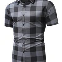 Bon&Bon Men's Gingham Plaid Short Sleeve Shirt - Urban Casual Style Multicolor-3 / L