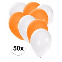 50x ballonnen / 27 cm - wit / oranje versiering - thumbnail