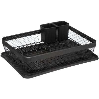 Luxe afdruiprek - zwart - met lekbak - 43 x 32 cm - metaal - Afwassen - afwasrek