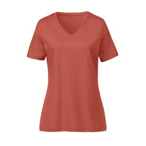 T-shirt met V-hals van bio-katoen, terracotta Maat: 44